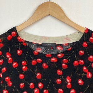 J.Crew S Cherry Print Tippi Sweater Black & Red 100% Merino Wool